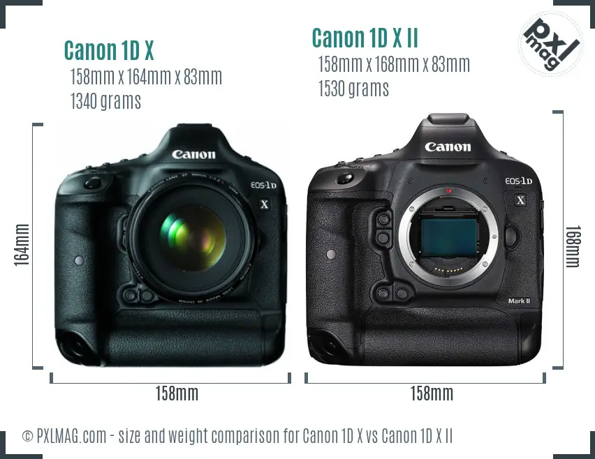 Canon 1D X vs Canon 1D X II size comparison