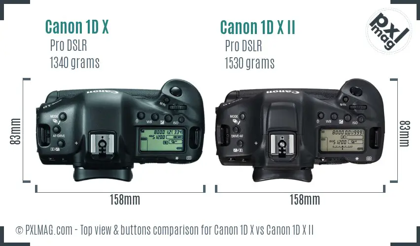 Canon 1D X vs Canon 1D X II top view buttons comparison