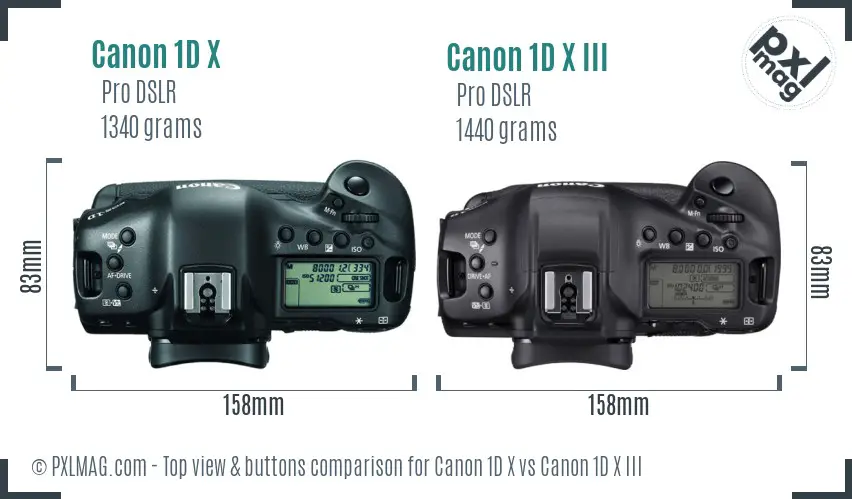 Canon 1D X vs Canon 1D X III top view buttons comparison