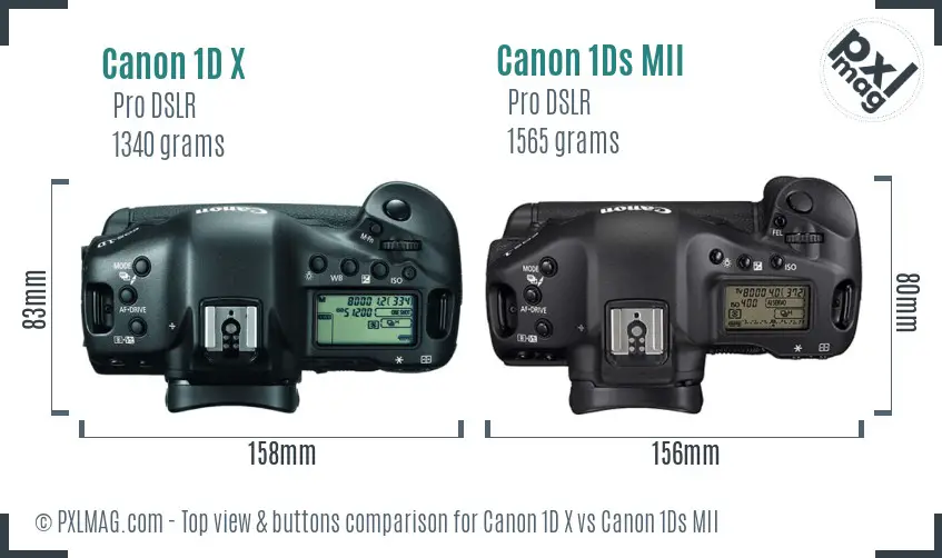 Canon 1D X vs Canon 1Ds MII top view buttons comparison
