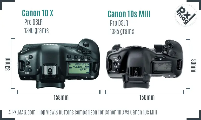 Canon 1D X vs Canon 1Ds MIII top view buttons comparison