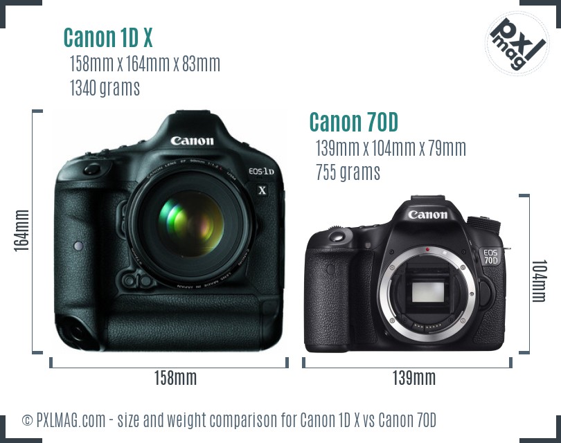 Canon 1D X vs Canon 70D size comparison