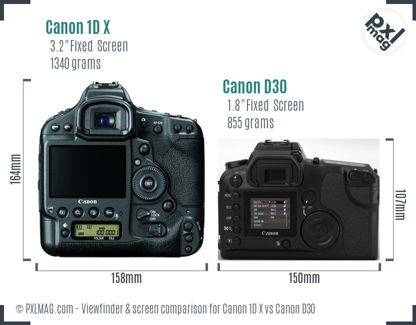 Canon 1D X vs Canon D30 Screen and Viewfinder comparison