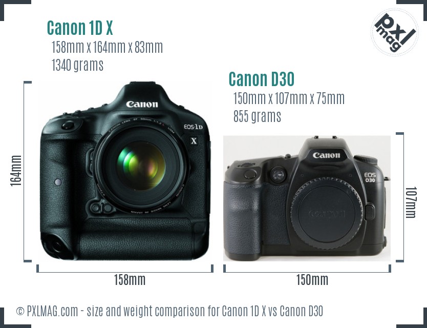 Canon 1D X vs Canon D30 size comparison