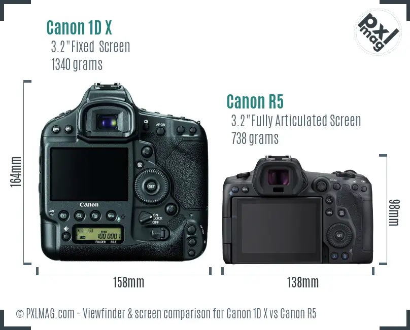 Canon 1D X vs Canon R5 Screen and Viewfinder comparison