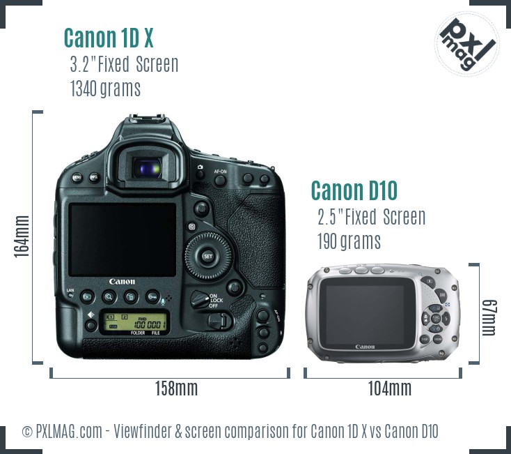 Canon 1D X vs Canon D10 Screen and Viewfinder comparison