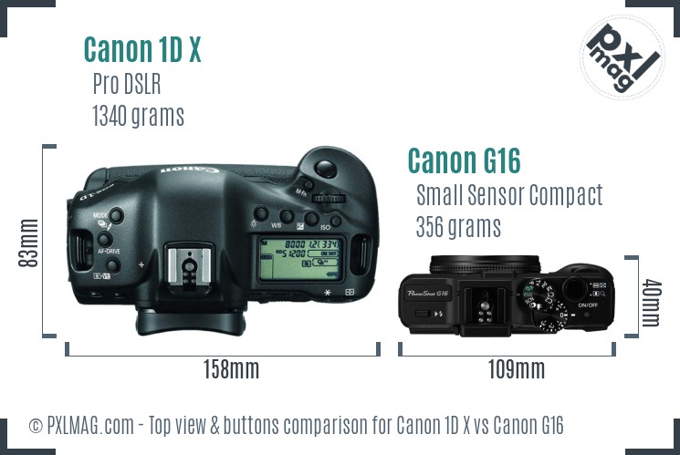 Canon 1D X vs Canon G16 top view buttons comparison