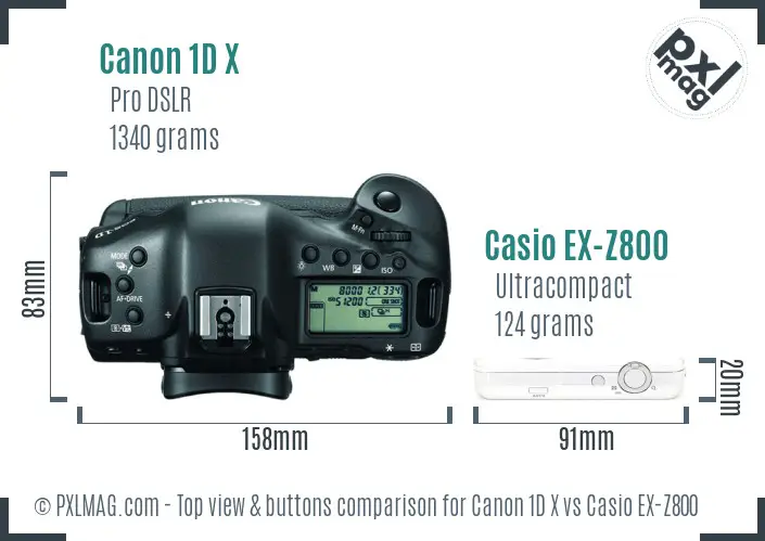 Canon 1D X vs Casio EX-Z800 top view buttons comparison