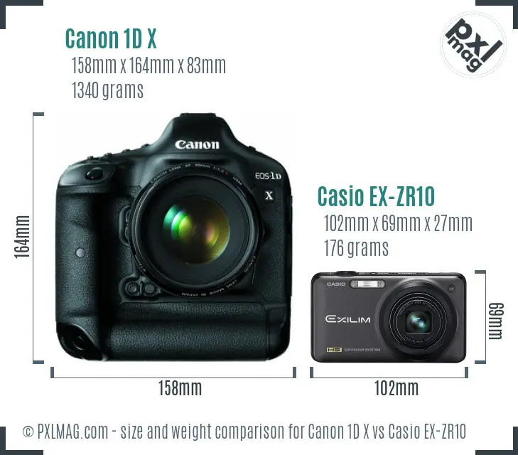 Canon 1D X vs Casio EX-ZR10 size comparison