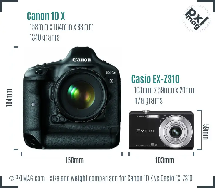 Canon 1D X vs Casio EX-ZS10 size comparison