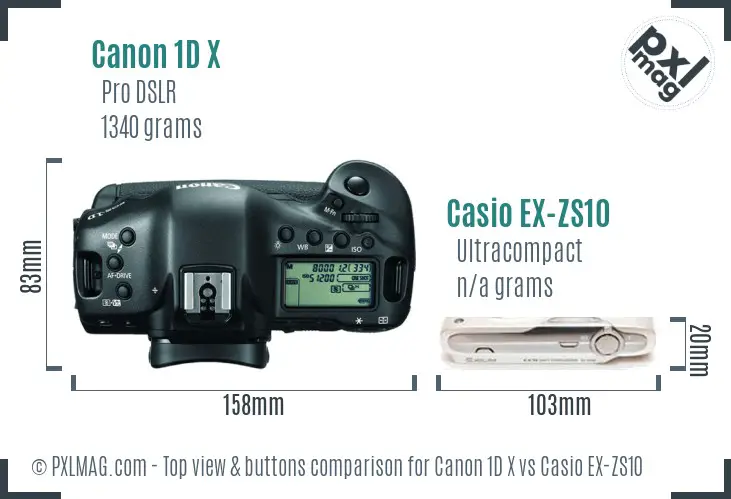 Canon 1D X vs Casio EX-ZS10 top view buttons comparison