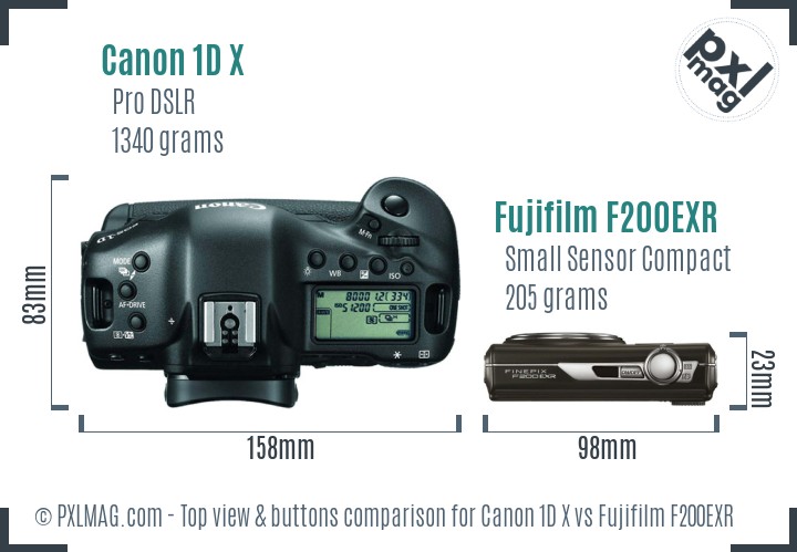 Canon 1D X vs Fujifilm F200EXR top view buttons comparison