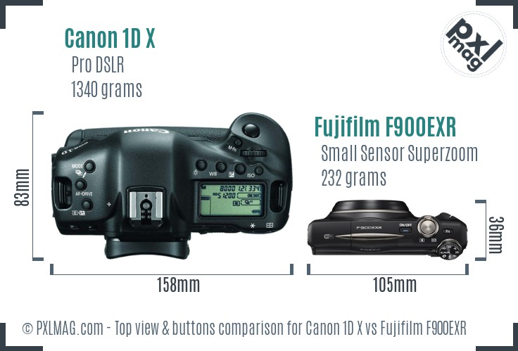 Canon 1D X vs Fujifilm F900EXR top view buttons comparison