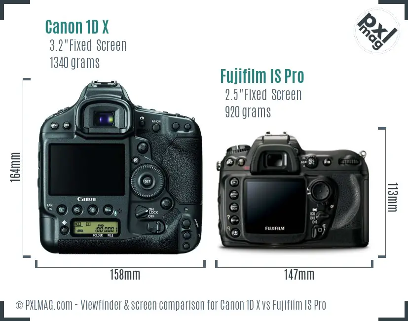 Canon 1D X vs Fujifilm IS Pro Screen and Viewfinder comparison