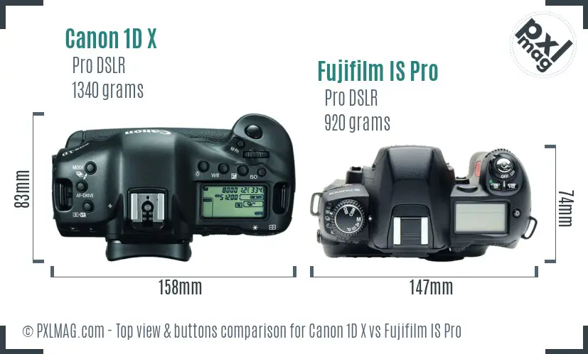 Canon 1D X vs Fujifilm IS Pro top view buttons comparison