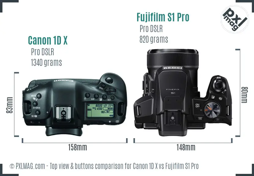 Canon 1D X vs Fujifilm S1 Pro top view buttons comparison