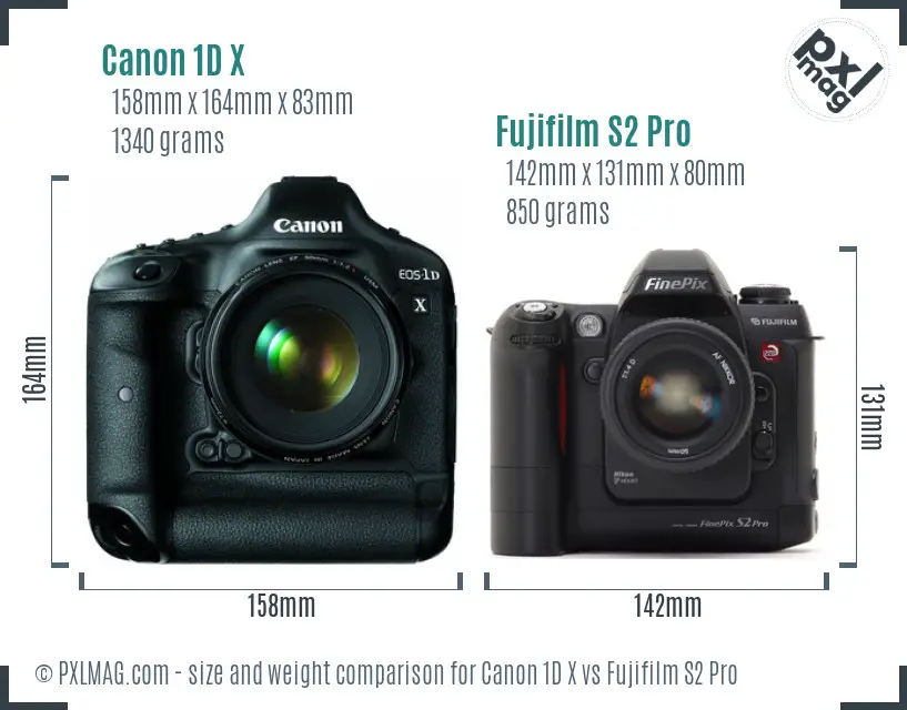 Canon 1D X vs Fujifilm S2 Pro size comparison