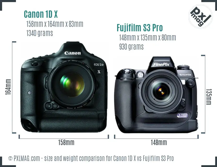 Canon 1D X vs Fujifilm S3 Pro size comparison