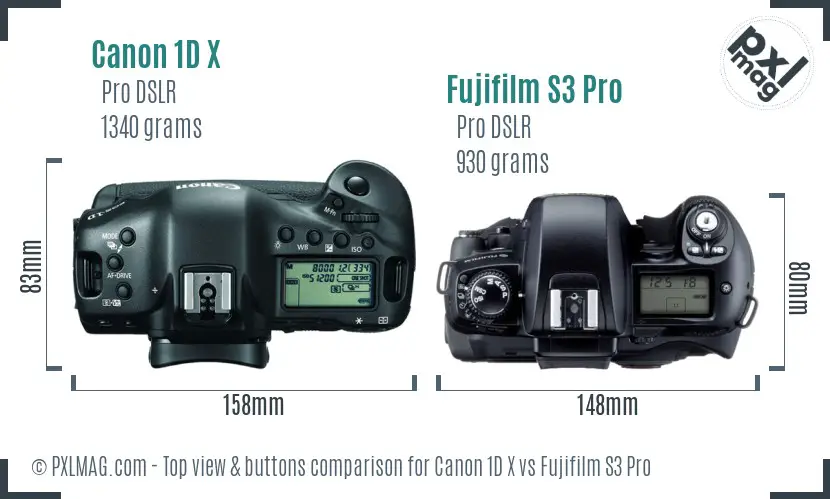 Canon 1D X vs Fujifilm S3 Pro top view buttons comparison