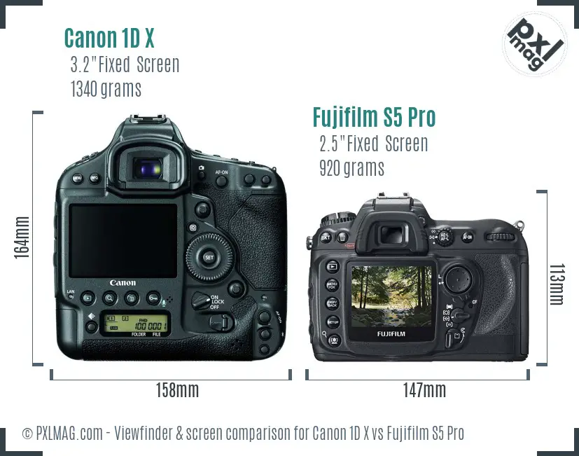 Canon 1D X vs Fujifilm S5 Pro Screen and Viewfinder comparison