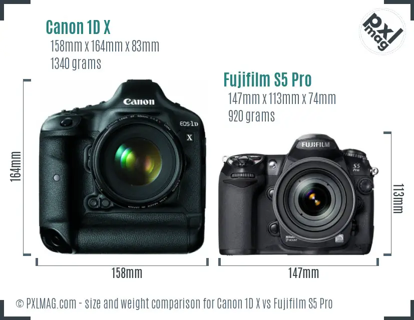 Canon 1D X vs Fujifilm S5 Pro size comparison