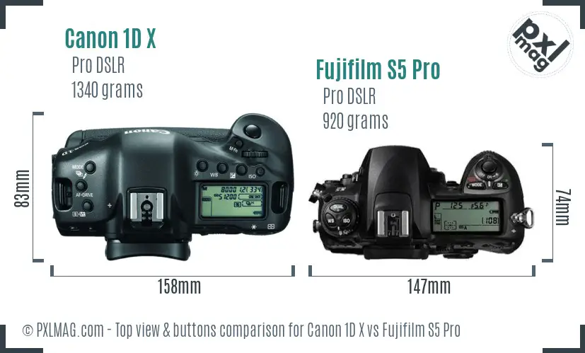 Canon 1D X vs Fujifilm S5 Pro top view buttons comparison