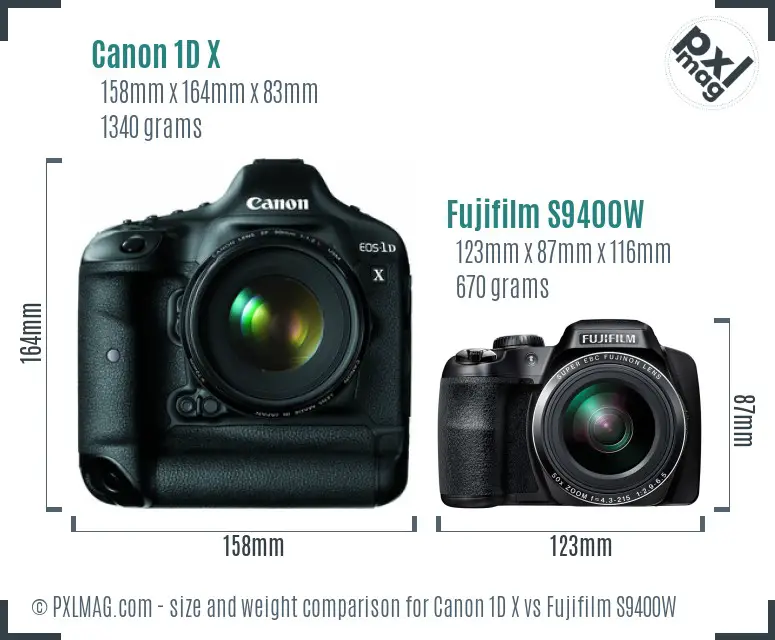Canon 1D X vs Fujifilm S9400W size comparison Canon 1D X vs Fujifilm S9400W size comparison