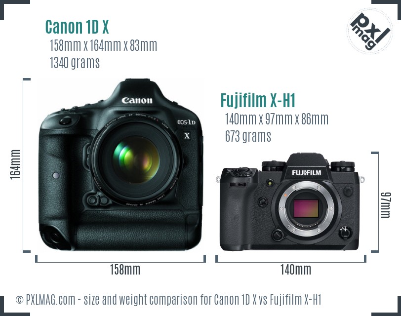 Canon 1D X vs Fujifilm X-H1 size comparison