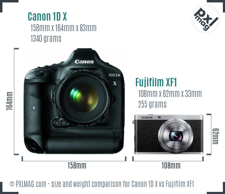Canon 1D X vs Fujifilm XF1 size comparison