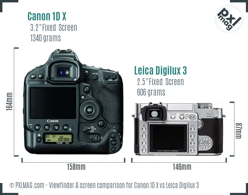 Canon 1D X vs Leica Digilux 3 Screen and Viewfinder comparison