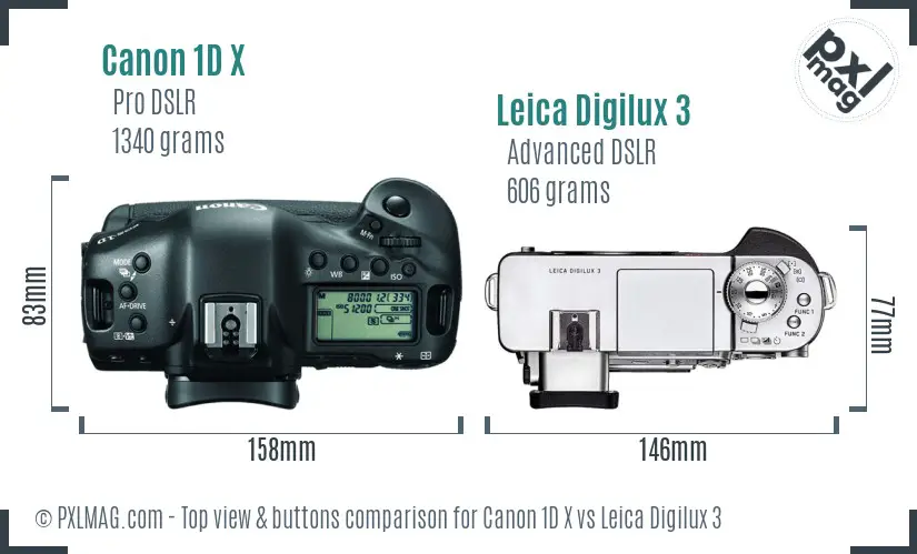 Canon 1D X vs Leica Digilux 3 top view buttons comparison