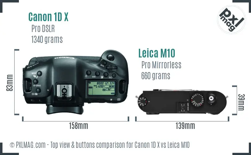 Canon 1D X vs Leica M10 top view buttons comparison