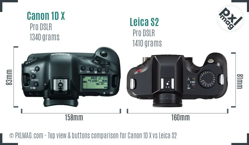 Canon 1D X vs Leica S2 top view buttons comparison