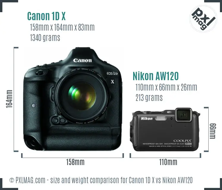 Canon 1D X vs Nikon AW120 size comparison