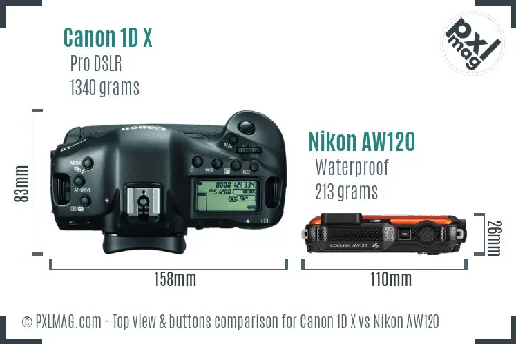 Canon 1D X vs Nikon AW120 top view buttons comparison