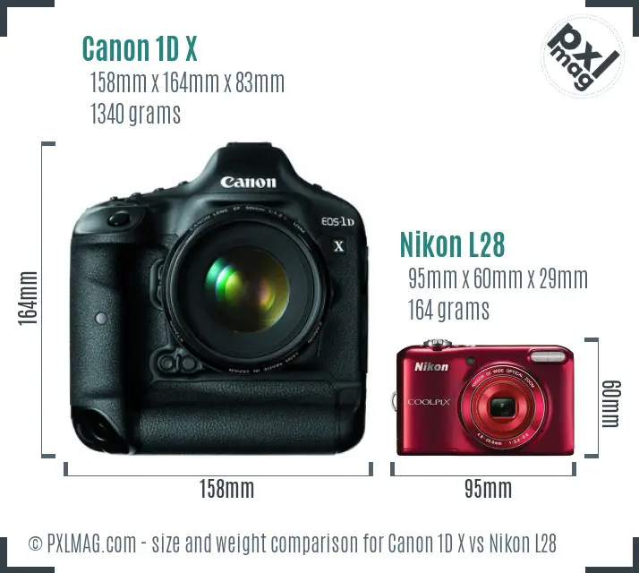 Canon 1D X vs Nikon L28 size comparison