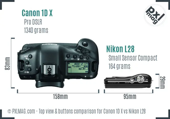 Canon 1D X vs Nikon L28 top view buttons comparison