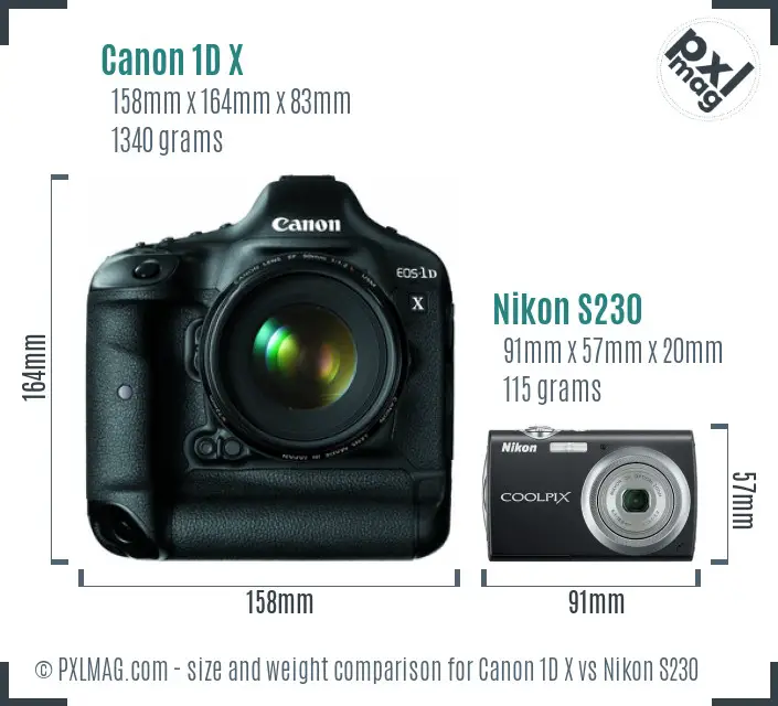 Canon 1D X vs Nikon S230 size comparison