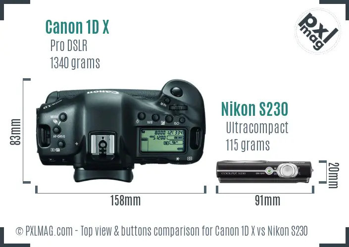 Canon 1D X vs Nikon S230 top view buttons comparison