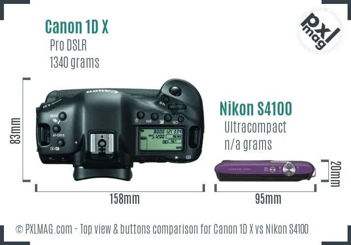 Canon 1D X vs Nikon S4100 top view buttons comparison