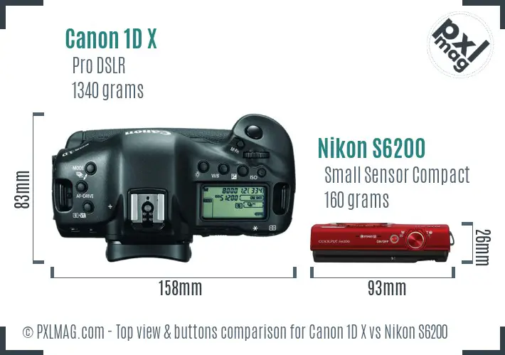 Canon 1D X vs Nikon S6200 top view buttons comparison