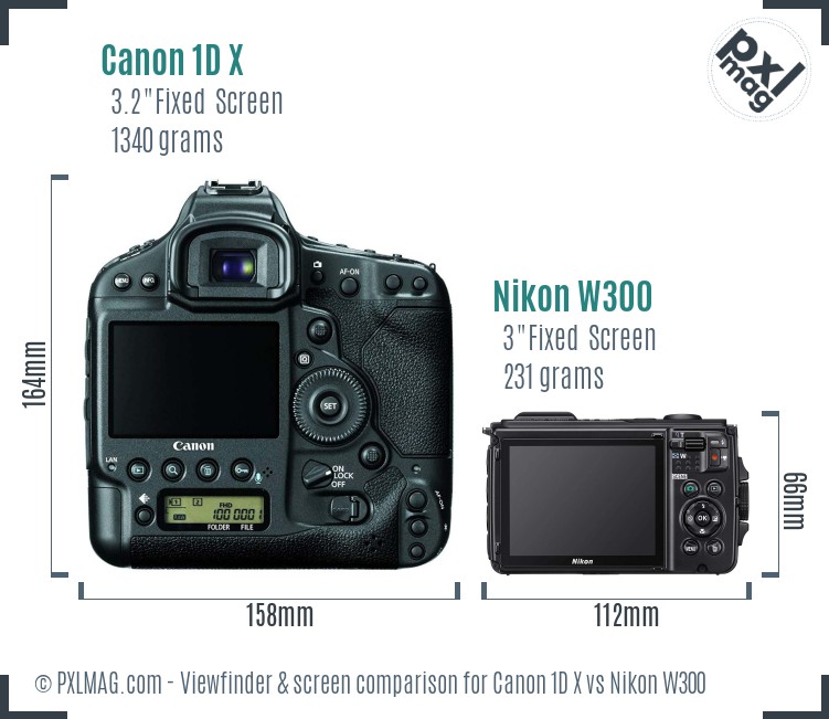 Canon 1D X vs Nikon W300 Screen and Viewfinder comparison