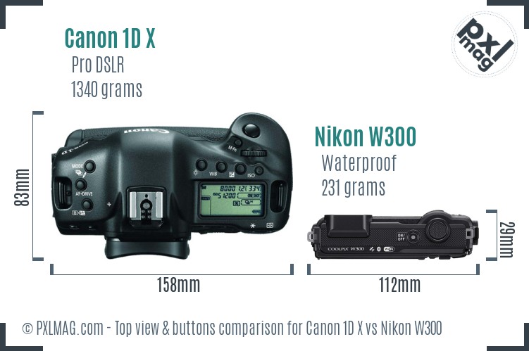 Canon 1D X vs Nikon W300 top view buttons comparison