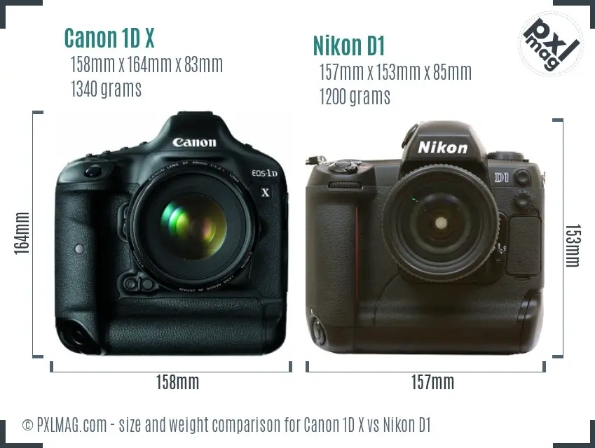 Canon 1D X vs Nikon D1 size comparison