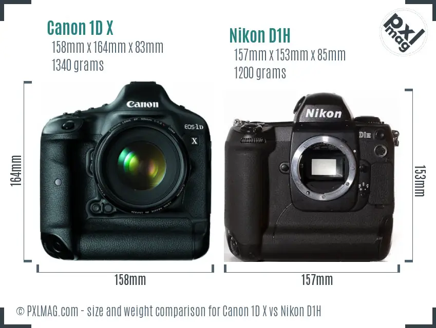 Canon 1D X vs Nikon D1H size comparison