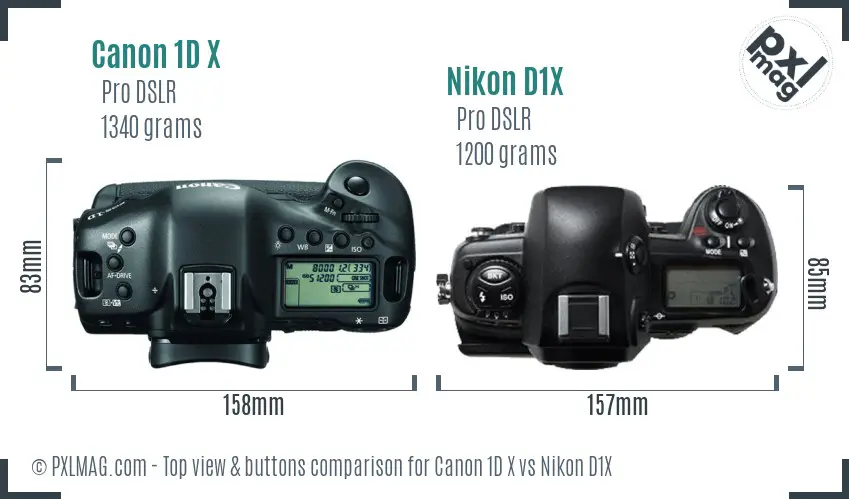 Canon 1D X vs Nikon D1X top view buttons comparison