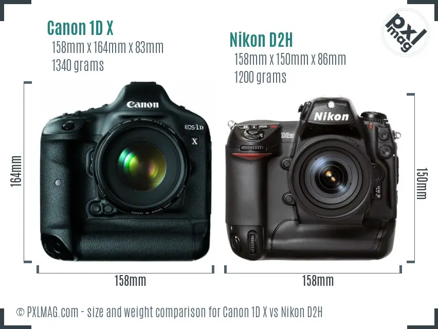 Canon 1D X vs Nikon D2H size comparison