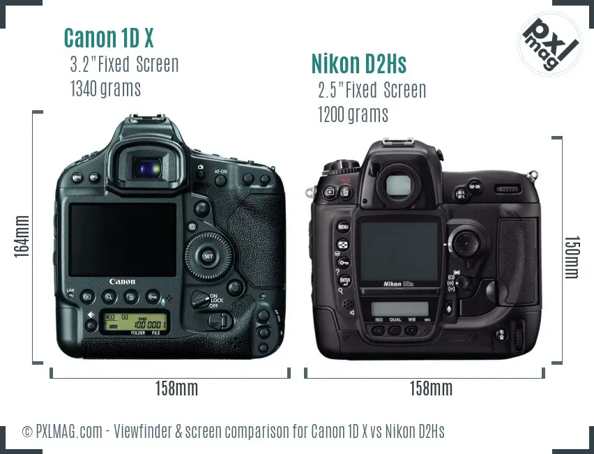 Canon 1D X vs Nikon D2Hs Screen and Viewfinder comparison