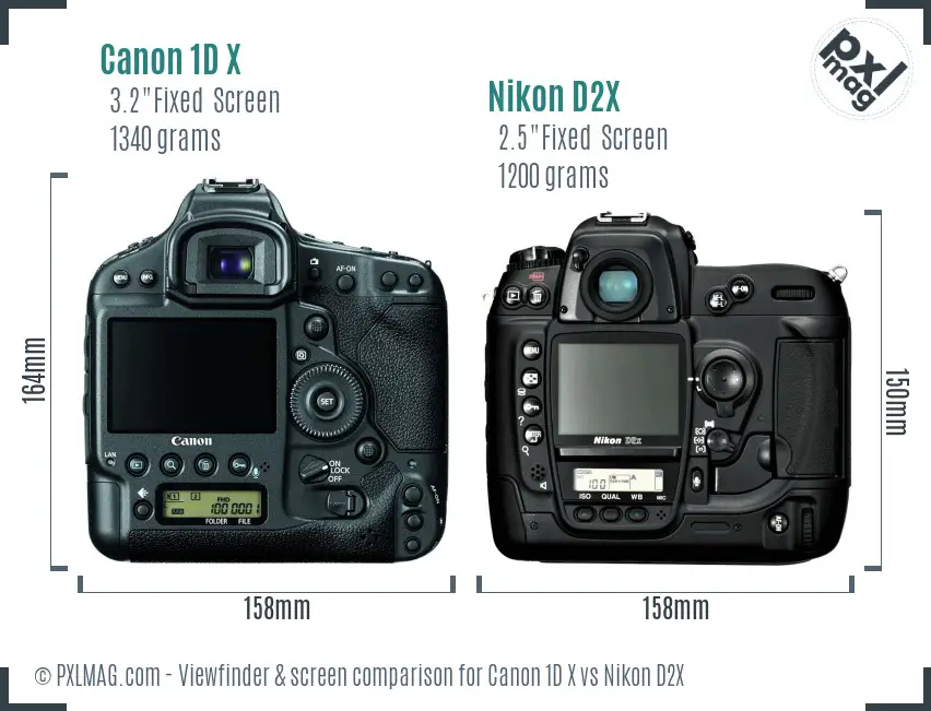 Canon 1D X vs Nikon D2X Screen and Viewfinder comparison