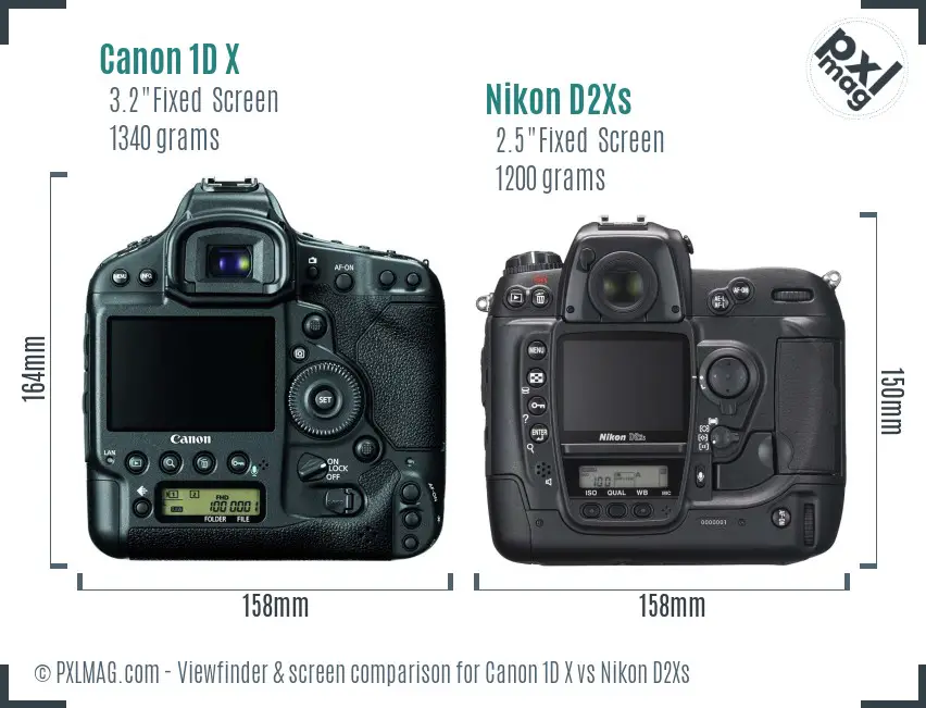 Canon 1D X vs Nikon D2Xs Screen and Viewfinder comparison